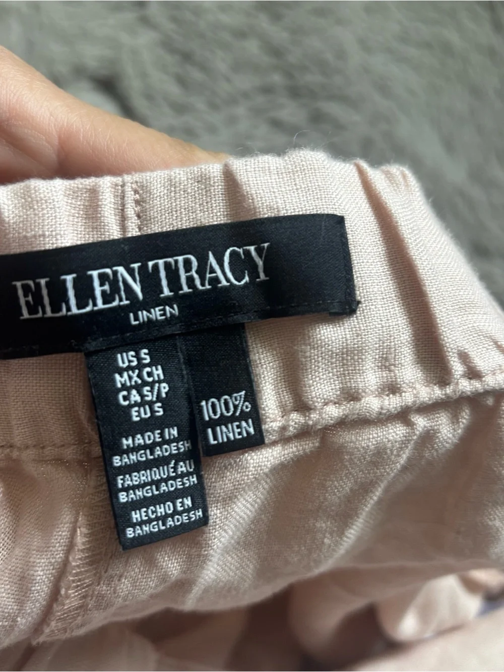 Ellen Tracy 100% linen Pants Trousers elastic waist with gold belt detail Small